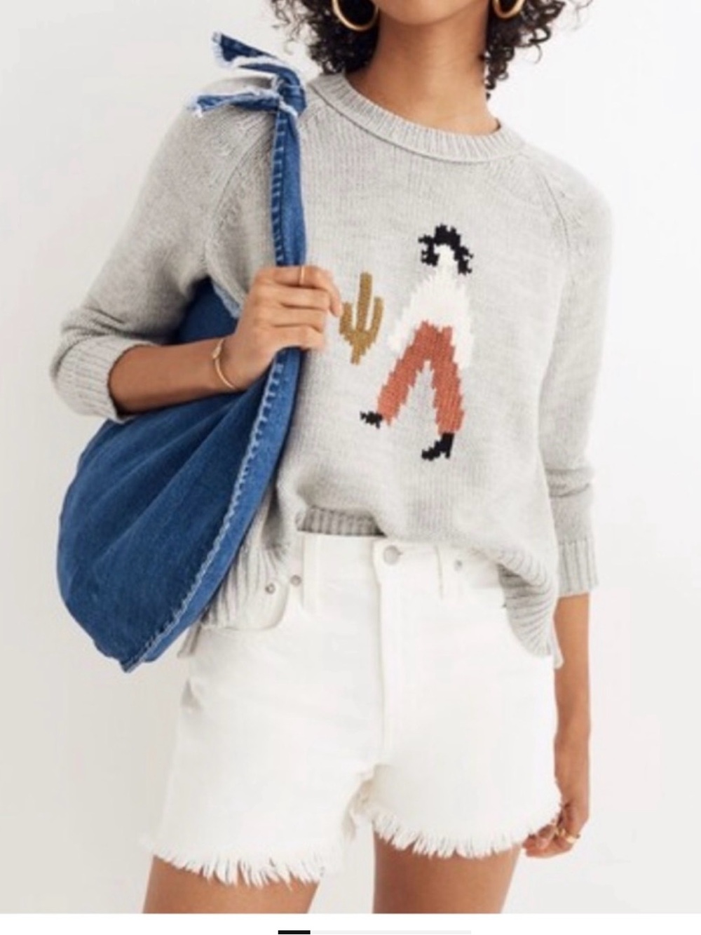 Madewell El Rancho Intarsia Graphic Crewneck Gray Small Women’s (w)